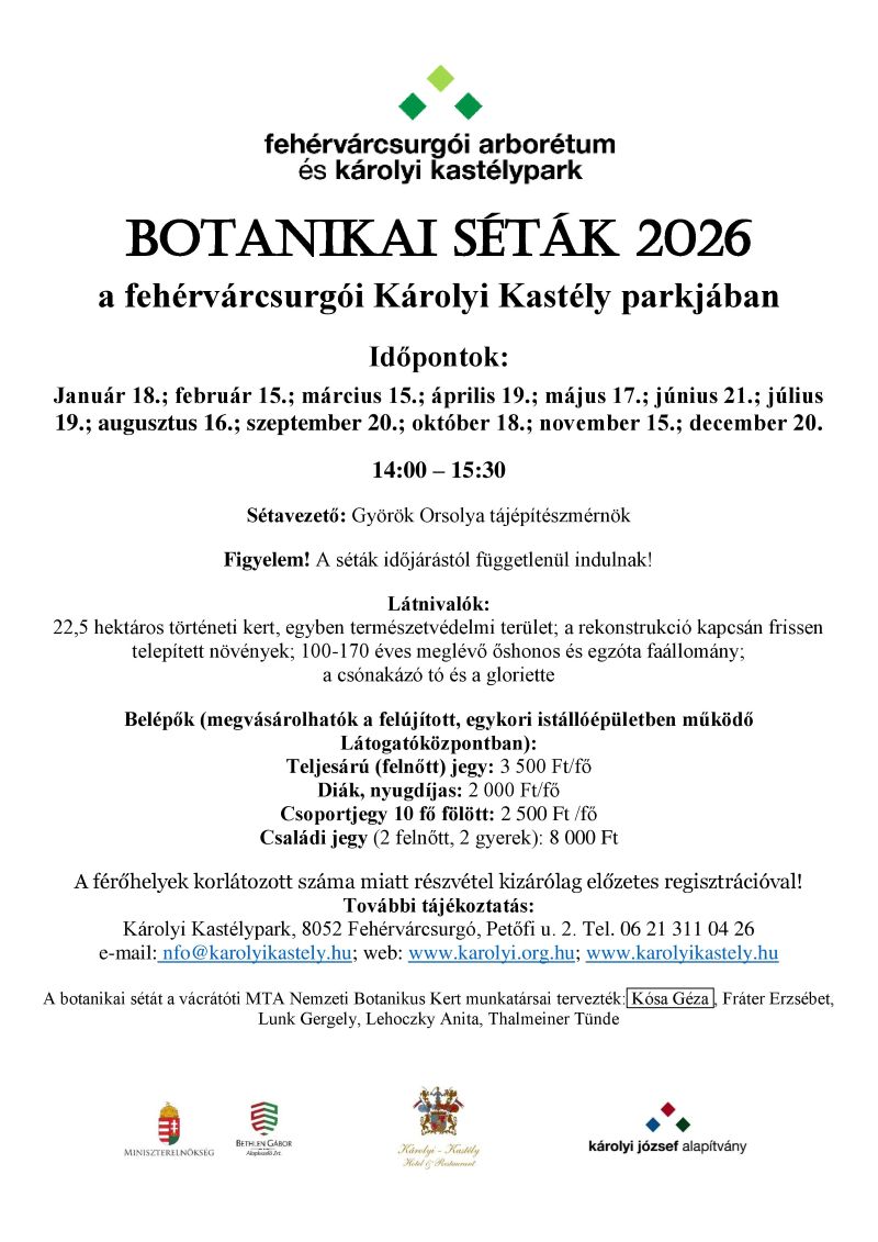 Botanikai Séták 2026 - Fehérvárcsurgó Károlyi Kastély